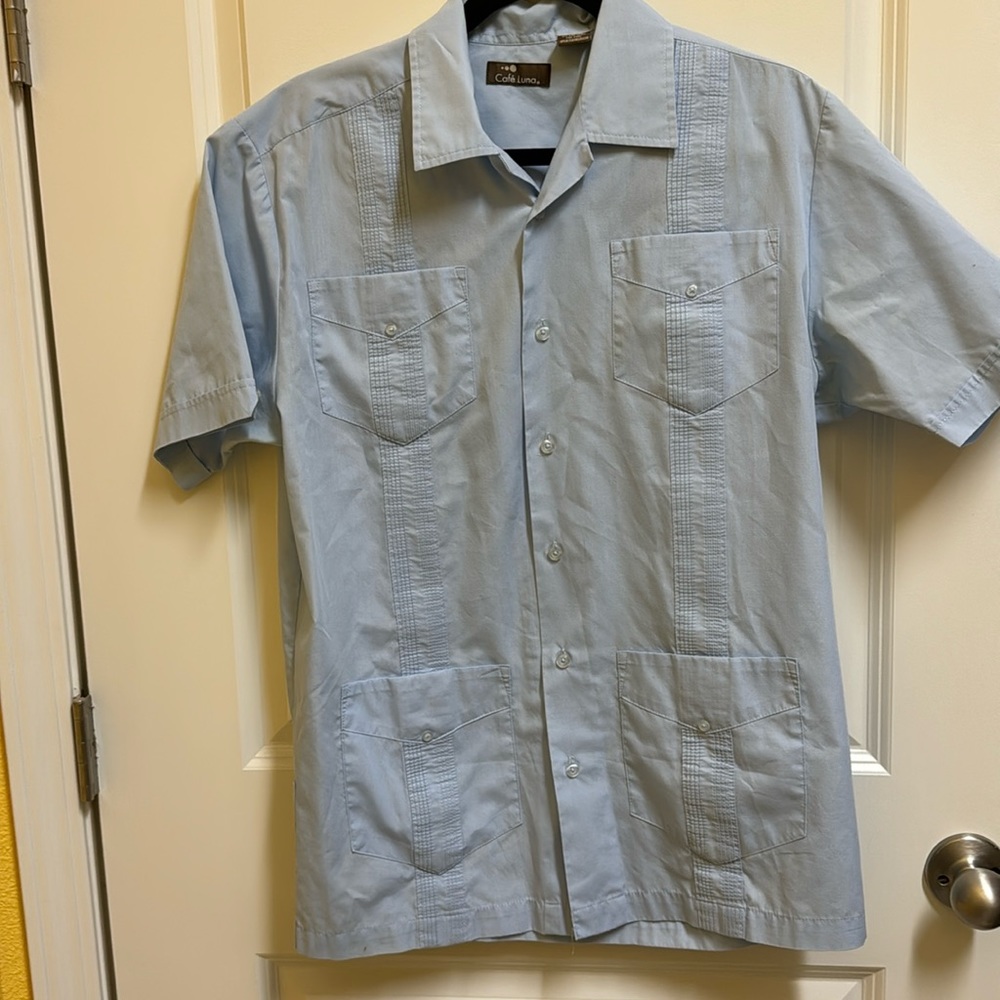 Men’s light blue Mexican Wedding Shirt by Cafe Luna small